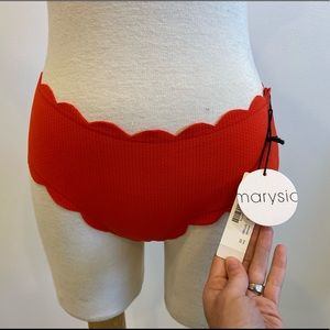 Marysia Scalloped red swim bottoms